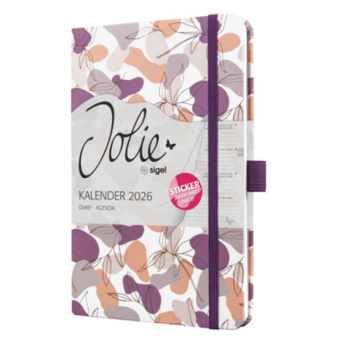 Buchkalender J6359, Jolie, violett, rosa, wei&szlig;, 1 Woche / 2 Seiten, 13,5x20,3cm (A5), 2026