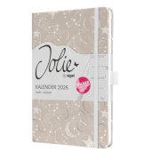 Buchkalender J6349, Jolie, beige, wei&szlig;, 1 Woche / 2 Seiten, 13,5x20,3cm (A5), 2027