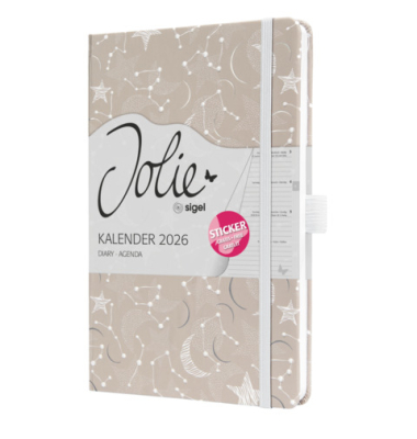 Buchkalender J6349, Jolie, beige, wei&szlig;, 1 Woche / 2 Seiten, 13,5x20,3cm (A5), 2026