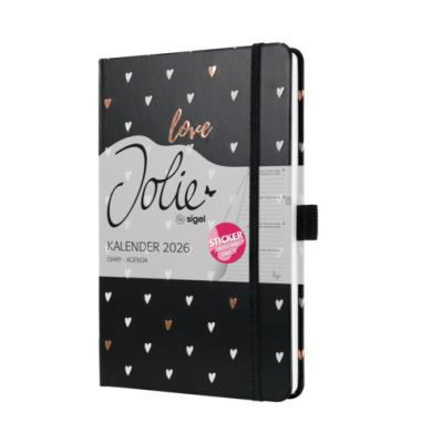 Buchkalender J6335, Jolie, schwarz, 1 Woche / 2 Seiten, 13,5x20,3cm (A5), 2026