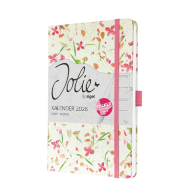 Buchkalender J6307, beige, pink, 1 Woche / 2 Seiten, 13,5x20,3cm (A5), 2026