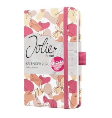 Buchkalender J6358, Jolie, pink, beige, wei&szlig;, 1 Woche / 2 Seiten, 9,5x15cm (A6), 2026