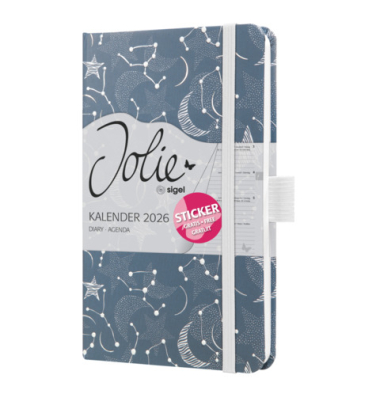 Buchkalender J6348, Jolie, blau, wei&szlig;, 1 Woche / 2 Seiten, 9,5x15cm (A6), 2026