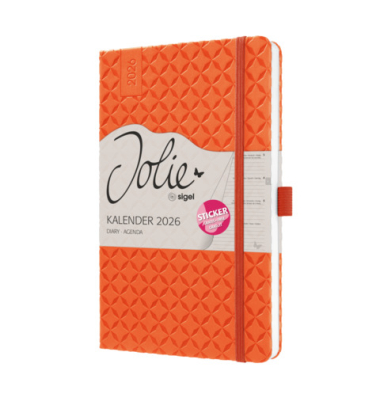 Buchkalender J6119, Jolie, orange, 1 Woche / 2 Seiten, 13,5x20,3cm (A5), 2026