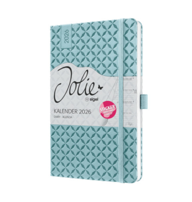 Buchkalender J6113, Jolie, hellblau, 1 Woche / 2 Seiten, 13,5x20,3cm (A5), 2026