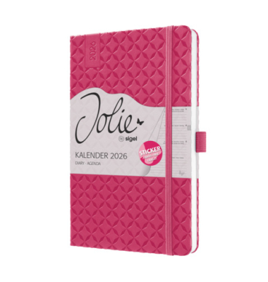 Buchkalender J6105, pink, 1 Woche / 2 Seiten, 13,5x20,3cm (A5), 2026