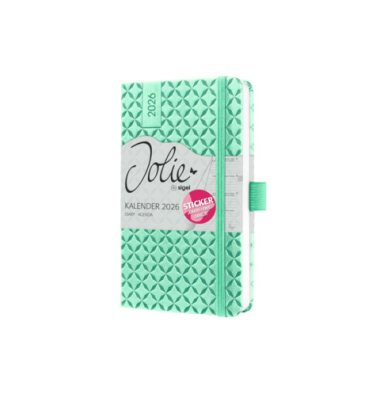 Buchkalender J6126, Jolie, mintgr&uuml;n, 1 Woche / 2 Seiten, 9,5x15cm (A6), 2026