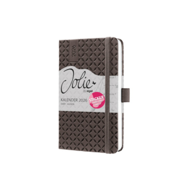 Buchkalender J6122, Jolie, braun, 1 Woche / 2 Seiten, 9,5x15cm (A6), 2026