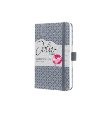 Buchkalender J6120, Jolie, hellgrau, 1 Woche / 2 Seiten, 9,5x15cm (A6), 2026