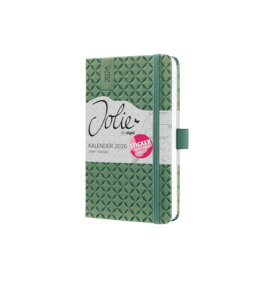 Buchkalender J6134, Jolie, gr&uuml;n, 1 Woche / 2 Seiten, 9,5x15cm (A6), 2026