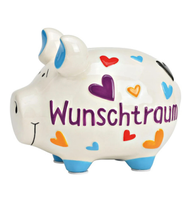 Spardose Schwein (mittel) 10041998 , "bunte Herzen Wunschtraum"