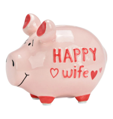 Spardose Schwein (klein) 10044516 , "Schriftzug Happy Life"