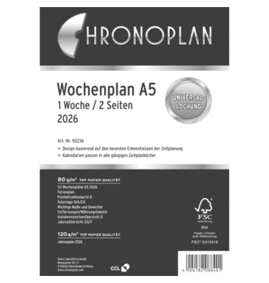 Kalendereinlage 50236, Wochenplan, 1 Woche / 2 Seiten, 14,8x21cm (BxH) (A5), 2027