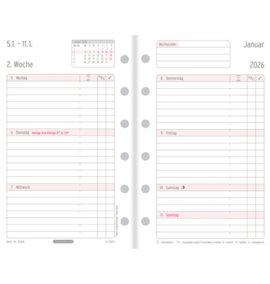 Kalendereinlage 50616, Wochenplan, 1 Woche / 2 Seiten, 7,9x12,5cm (BxH) (Mini), 2027