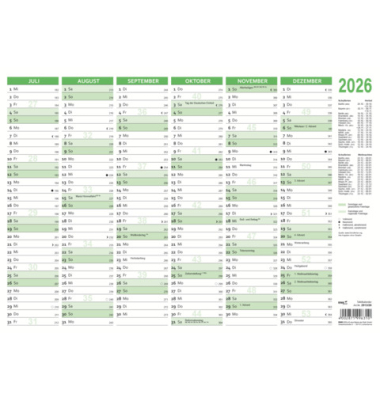 Plakatkalender 2913/26, 6 Monate / 1 Seite, 35,3x25cm (B4 quer), 2026