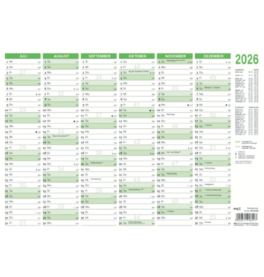 Plakatkalender 2912/26, 6 Monate / 1 Seite, 21x29,7cm (A4 quer), 2026