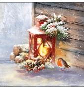 Weihn.Motivserviette 33x33cm  Robin