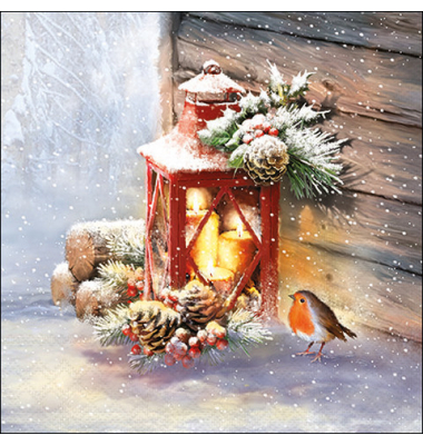 Weihn.Motivserviette 33x33cm  Robin