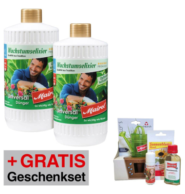 AKTION: Mairol Wachstumselixier Universaldünger 1,0 l + GRATIS Mairol Geschenkset
