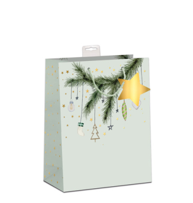 Weihn.Geschenktragetasche Zweig hellblau