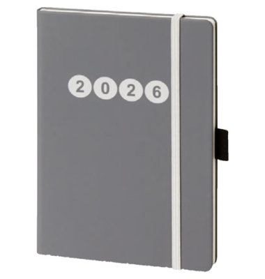 Buchkalender 02-0356, grau, 1 Woche / 2 Seiten, 14x21cm (A5), 2026