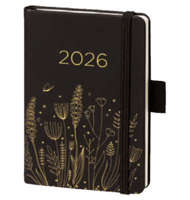 Buchkalender 02-0357, schwarz, 1 Woche / 2 Seiten, 9x14cm (A6), 2026