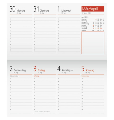 Kalendereinlage Taschenkalender 2026
