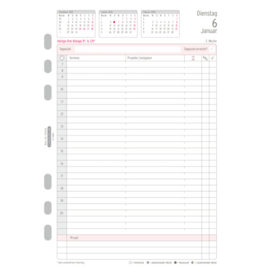 Kalendereinlage 50206, Kalendarium, 1 Tag / 2 Seiten, 14,8x21cm (BxH) (A5), 2027