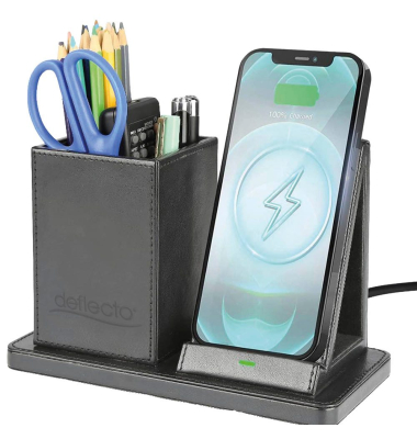 Schreibtisch-Organizer mit Qi-Ladefunktion schwarz Lederimitat 21,0 x 10,5 x 14,3 cm