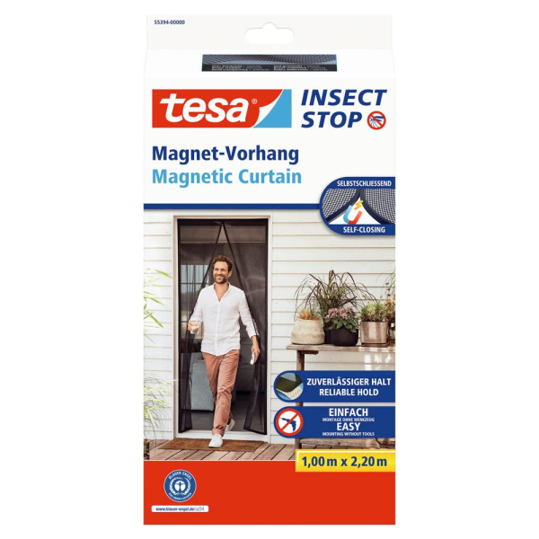 4063565177606 - tesa Magnetvorhang selbstschließend - Insektenschutzvorhang mit Magneten für Balkon- und Terrassentüren - zur einfachen Montage ohne Bohren - 22 m x