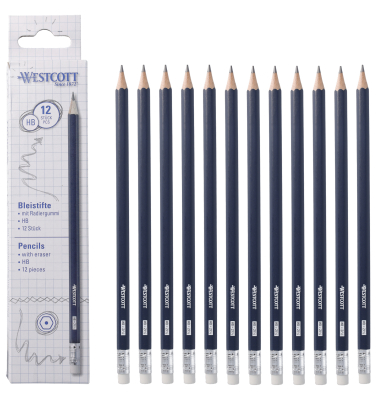 Bleistift Westcott, E-733992 00, H&auml;rte HB, dunkelblau, mit Radiergummi