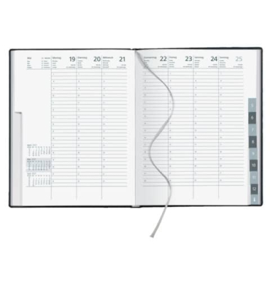 Buchkalender 739-2621, anthrazit, Jahreszahl in silber, 1 Woche /  2 Seiten, 21x26,5cm, 2026