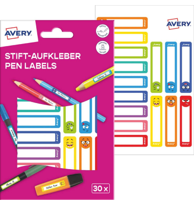 Stiftetiketten Gesichter, farblich sortiert 50,0 x 10,0 mm, 30 Etiketten