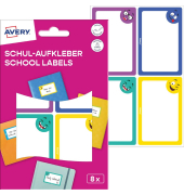 Schuletiketten Gesichter, farblich sortiert, 8 Etiketten