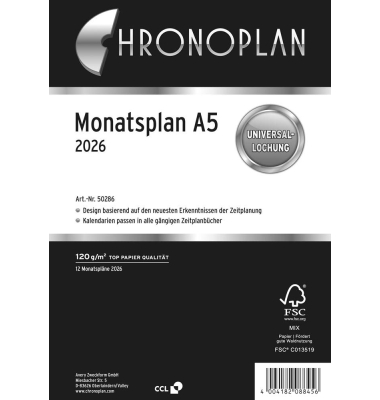 Kalendereinlage 50286, Monatsplan, 1 Monat / 1 Seite,  (A5), 2027