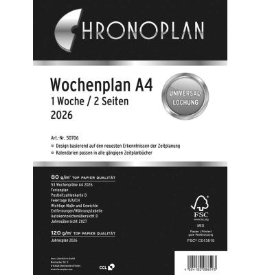 Kalendereinlage 50706, Wochenplan, 1 Woche / 2 Seiten,  (A4), 2027