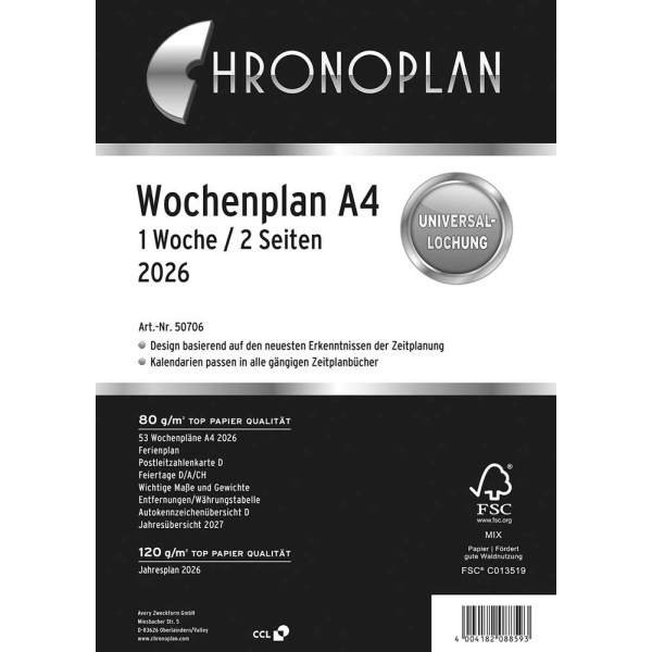 4004182088593 - Kalendereinlage 2026 Wochenplan A4 4004182088593 Chronoplan