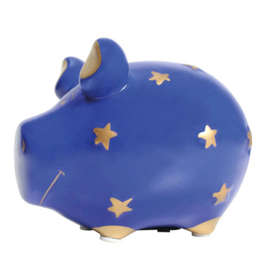 Spardose Schwein klein blaugold