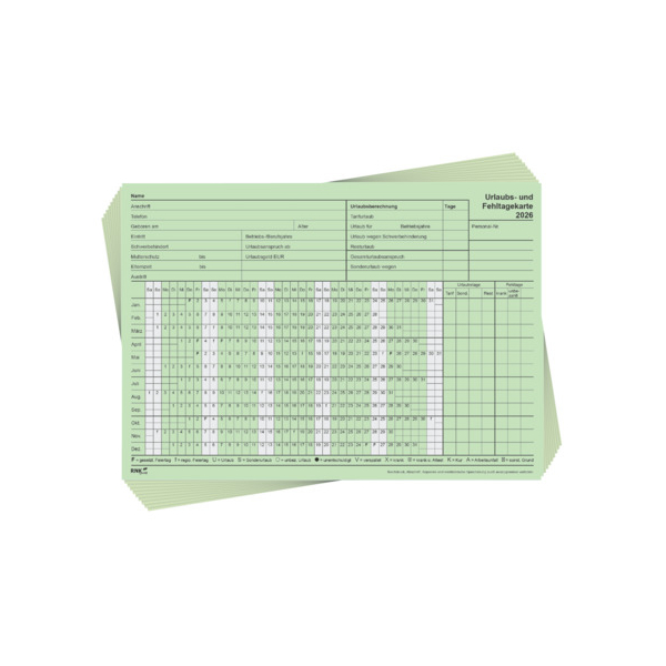 4002871996242 - Urlaubs- und Fehltagekarten 2901 26-10 A5 quer 2026 4002871996242 10 Stück