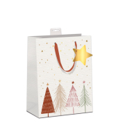 Geschenktasche 7522-2505-L, Weihnachten, mit Trageband / Geschenkanh&auml;nger, B&auml;ume / Sterne, 32cm x 26cm