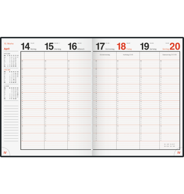 Buchkalender 7027042906, magnum, schwarz, 1 Woche / 2 Seiten, 18,3x24cm, 2027