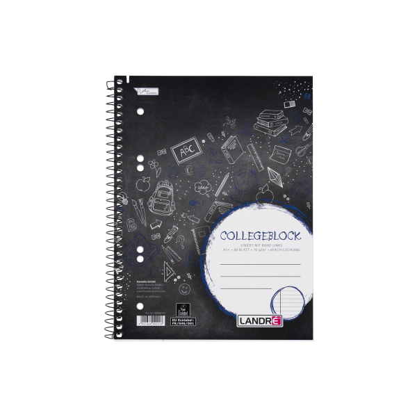 4021666000223 - Collegeblock 100050175 liniert   liniert mit Rand innen A5+ 70g schwarz 80 Blatt 4021666000223 Landré