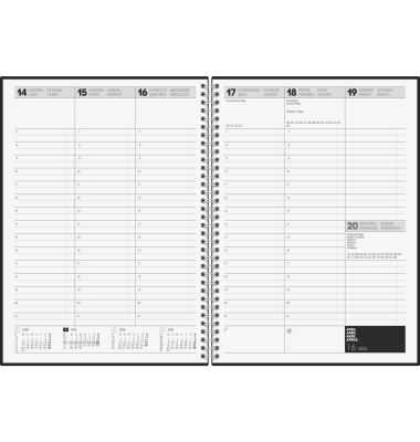 Buchkalender 1078101906, 781, schwarz, 1 Woche / 2 Seiten, 21x29,7cm (A4), 2026