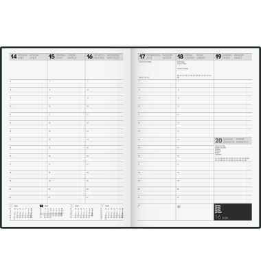 Buchkalender 1078160906, 781, schwarz, 1 Woche / 2 Seiten, 21x29,7cm (A4), 2026