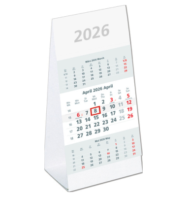 Dreimonatskalender Tischaufsteller 980-0000, 3 Monate / 1 Seite, 10,5x21cm, 2027