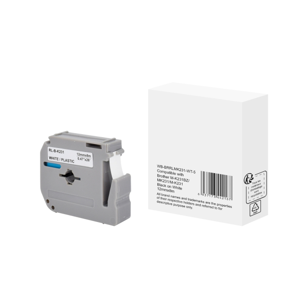 6937173442167 -  Schriftband WBBRRLMK231WT5 12mm x 8m schwarz weiß nein kompatibel zu P-touch MK-231 6937173442167 without brand 5 Stück