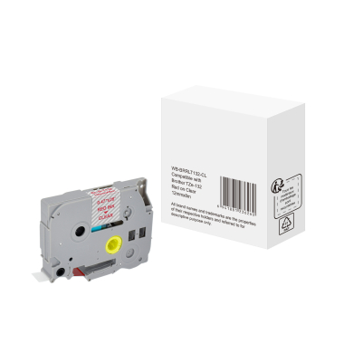 Schriftband WBBRRLT132CL, 12mm x 8m, rot/transparent, laminiert, kompatibel zu P-touch TZe-132