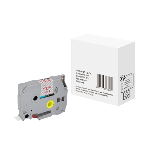 6941881236260 -  Schriftband WBBRRLT132CL 12mm x 8m rot transparent laminiert kompatibel zu P-touch TZe-132 6941881236260 without brand