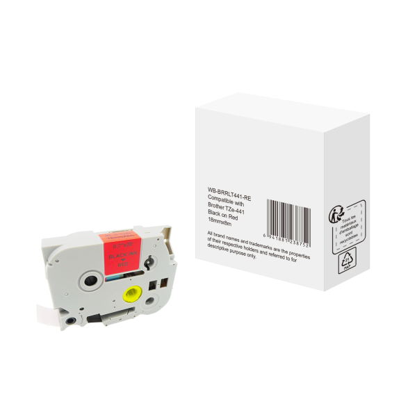 6941881238752 -  Schriftband WBBRRLT441RE 18mm x 8m schwarz rot laminiert kompatibel zu P-touch TZe-441 6941881238752 without brand