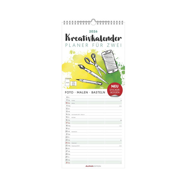 ALPHA EDITION Bastelkalender 160601, 1 Monat / 1 Seite, 3 Spalten,  4069095011007 ALPHA EDITION